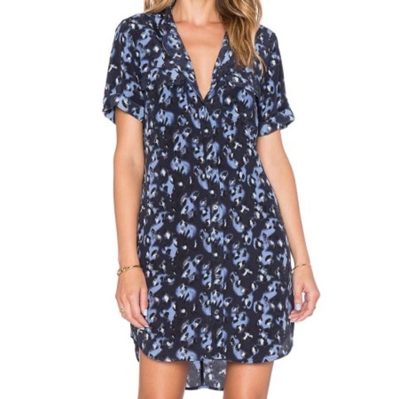 blue leopard shirt dress